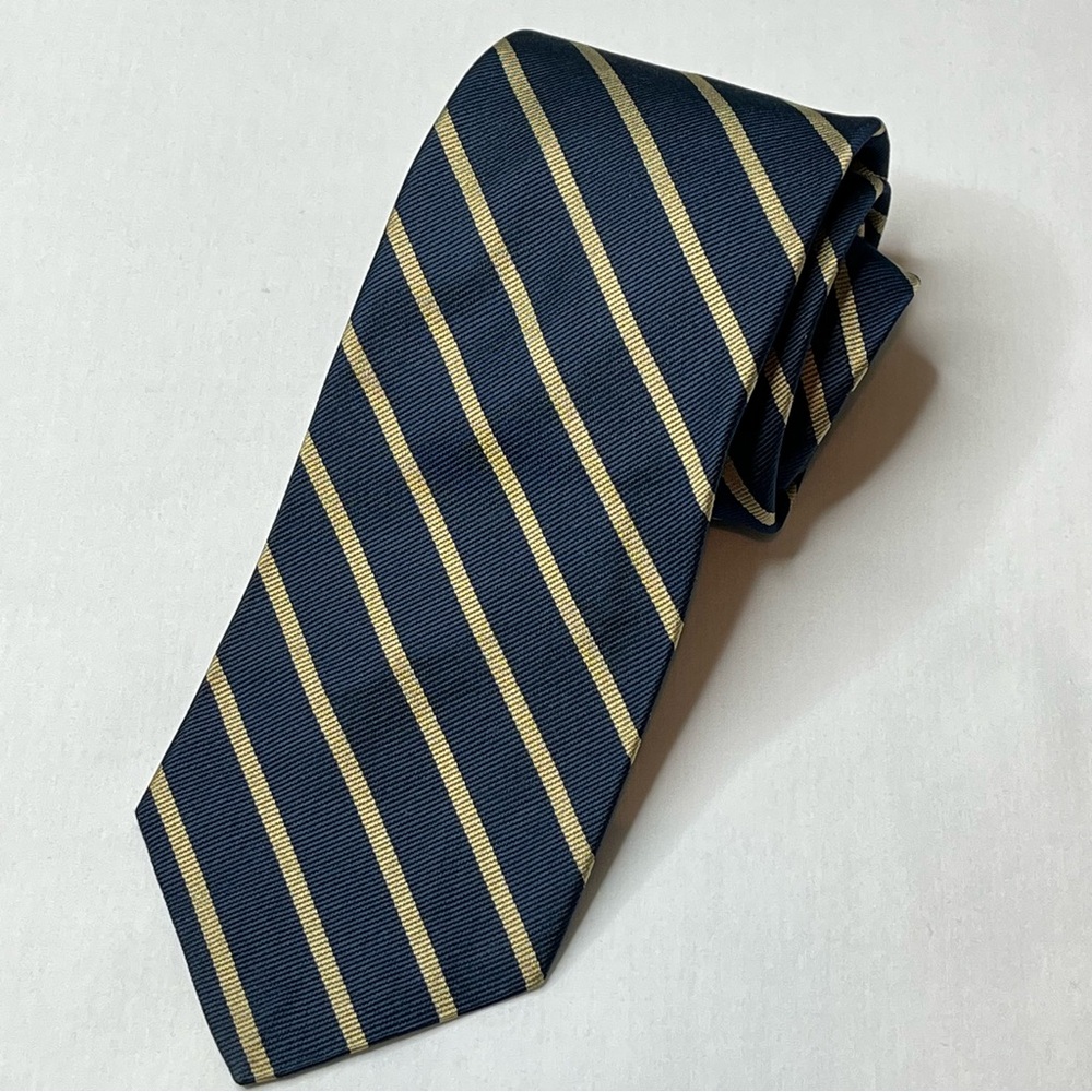 VTG Robert Talbott for DJ Showatter Men's Handsewn Silk Repp Tie. Navy & Gold